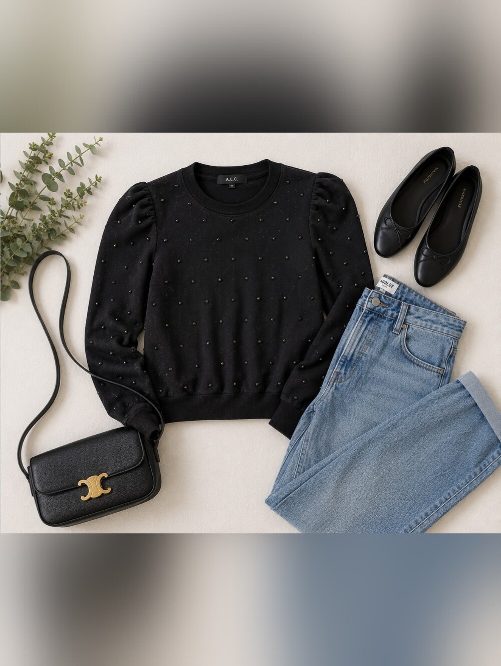 A.L.C. - Black Embellished Puff Sleeve Sweater Sz Xs